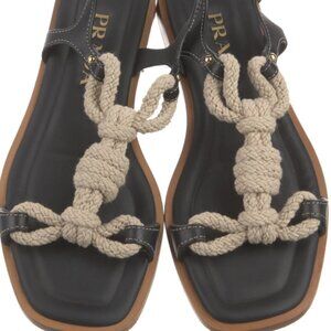 Prada Womens Knotted Rope Caged Leather Sandals, Black, size 37, US 7